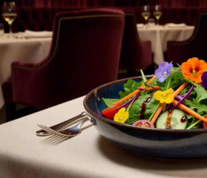 Gourmet friss saláta elegáns tálalásban