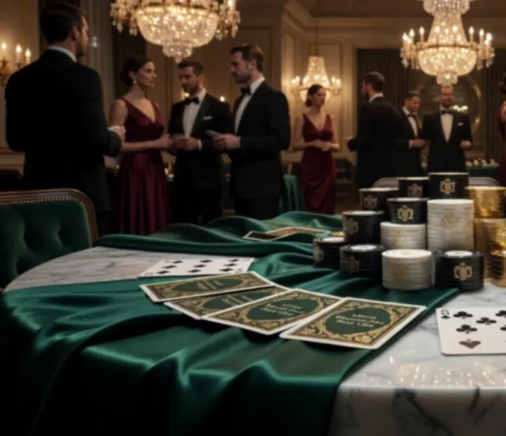 Prémium poker asztal szimbolikus zsetonokkal elegáns környezetben