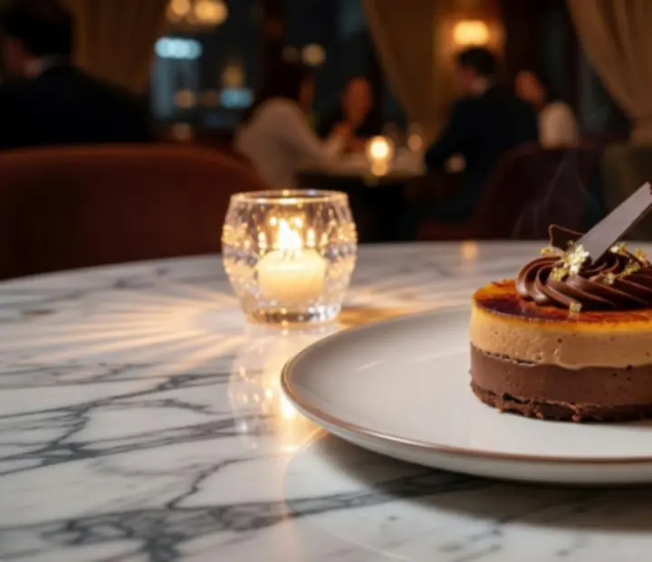Fine dining desszert elegáns tálalásban