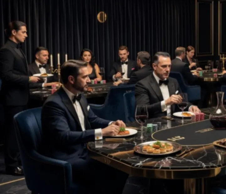 Luxus VIP poker lounge bársonyszékekkel és gyertyafényes hangulattal